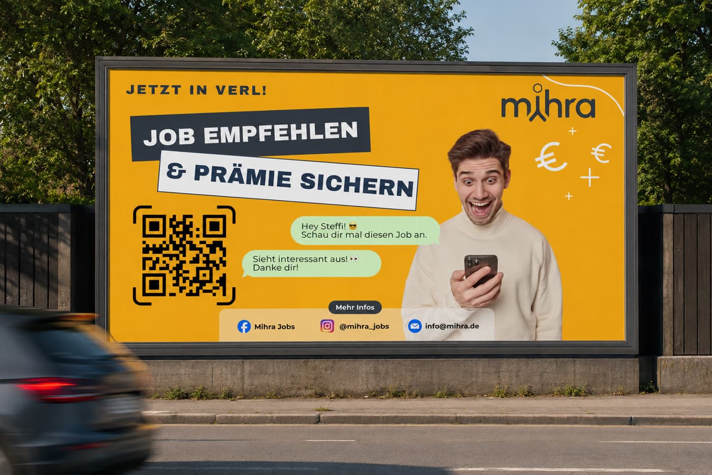 Großfläche an einer Straße mit dem Motiv Job empfehlen und Prämie sichern
